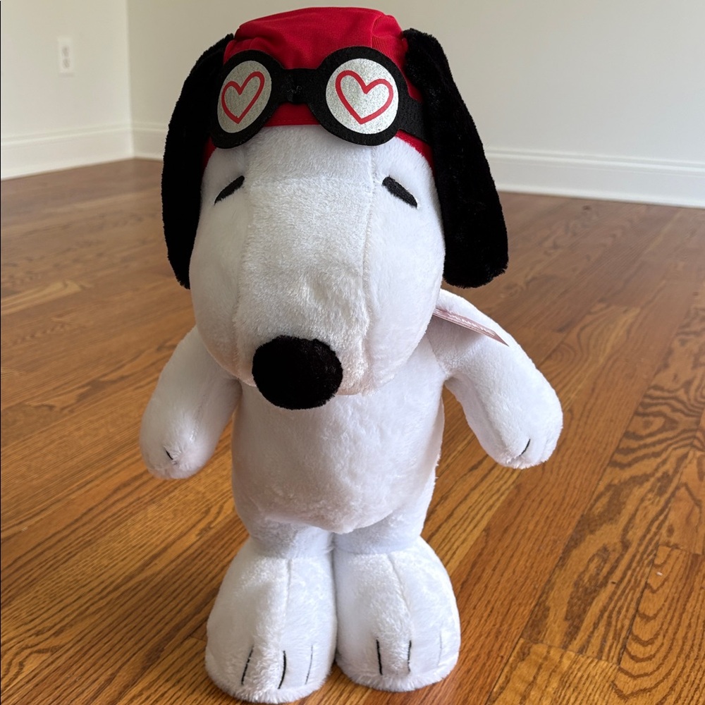 Nwt Peanuts Snoopy stuffed animal in White with Red and Black Accents